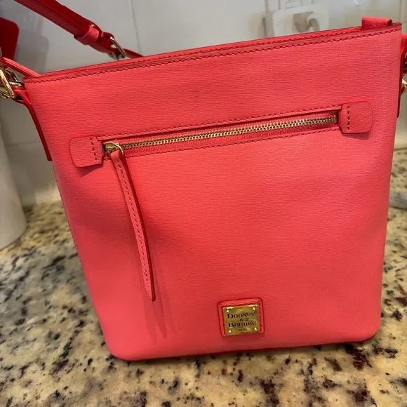 Dooney & Bourke Saffiano Leather Crossbody Coral Pink Gold - Picture 3 of 5